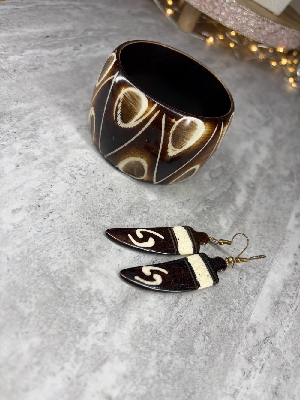 Horn Bracelet And Earring Set Tribal Carved Jewelry Ethnic Set